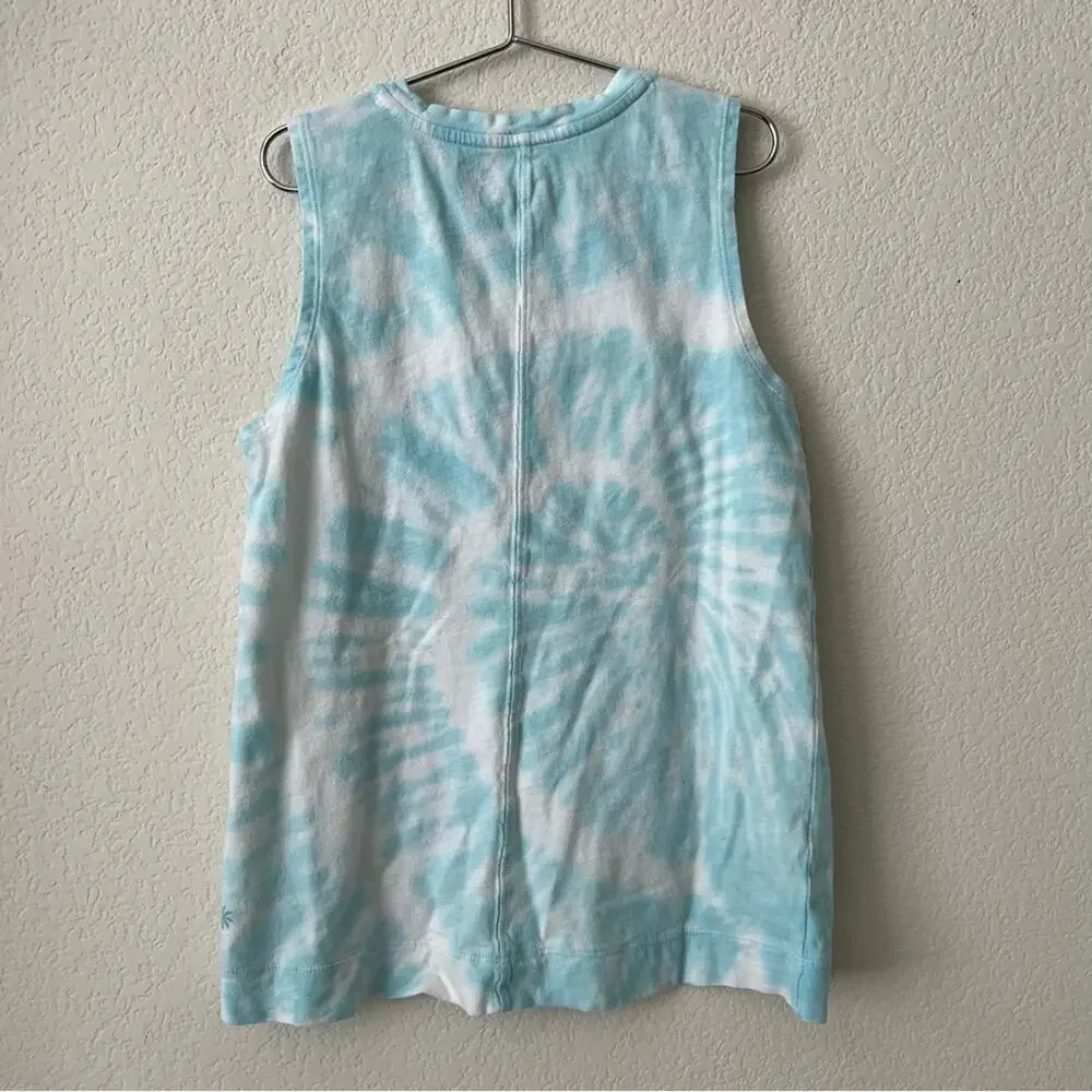 Athleta Girl Tie Dye Explore Tank Top Aqua Blue White Cotton 980501